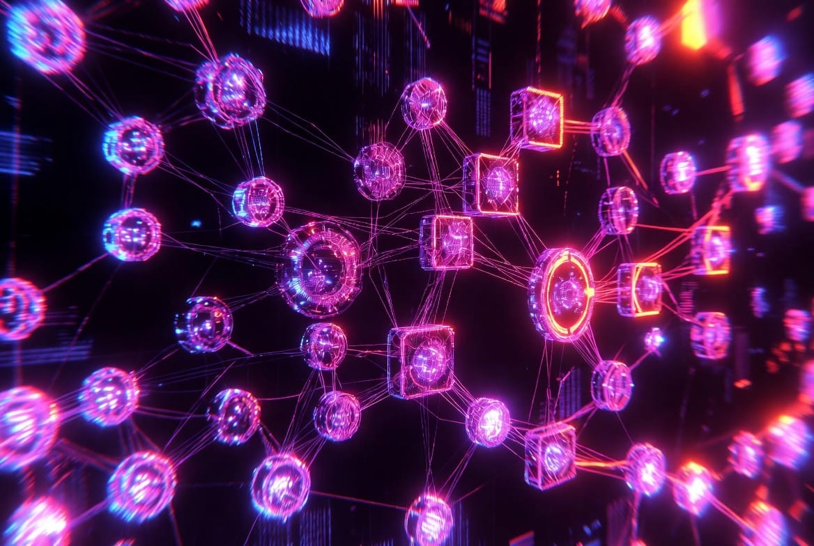 Modular skill architecture with organized knowledge nodes radiating from central hub, progressive context loading without bloat, cyberpunk anime style