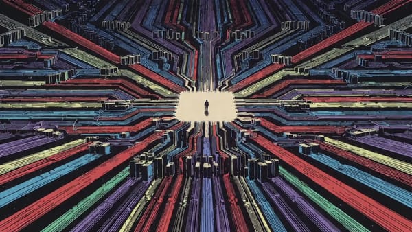 Symmetrical pattern of glowing pathways representing consistent command structure